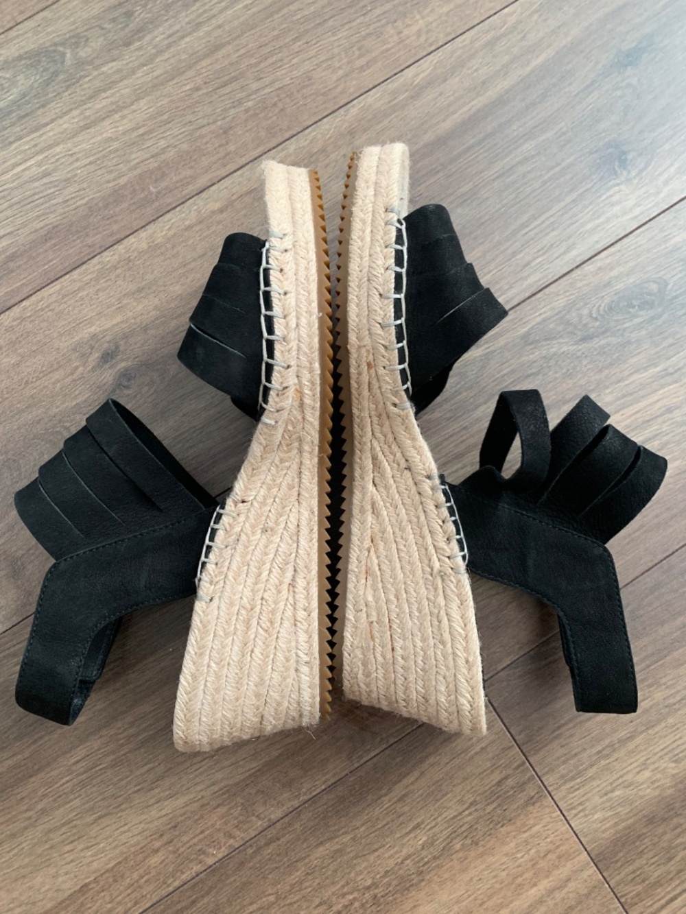 Eileen Fisher Sandal Largo Black Suede Espadrille Platform Wedges size 11 - Picture 4 of 8